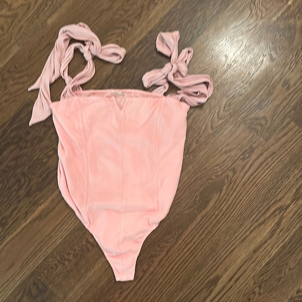 Free People Pink Asymmetrical Tie Front Sleeveless Bodysuit